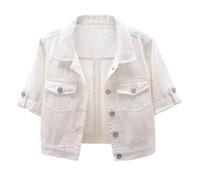 Fitted Denim Jacket Women - 3/4 Sleeve Jean Jackets for Women UK Casual Lapel Button Down Cropped Trucker Jean Jackets Coats Ladies Denim Jacket with Pockets