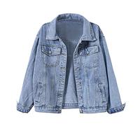 Fitted Denim Jackets Women, Jean Jackets for Women Uk Lapel Stretchy Lightweight Long Sleeve Trucker Button Down Stretch Boyfriend Jean Shacket Personalized Jean Jacket Fashion Streetwear