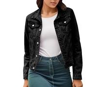 Fitted Denim Jackets Women, Jean Jackets for Women Uk Western Style Washed Trucker Jackets Biker Casual Distressed Hem Cardigan Jean Shacket Ladies Autumn Jackets Outdoor Jeans Coat Streetwear