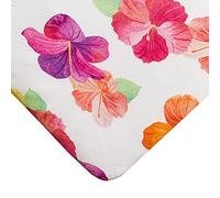 Fitted Hibiscus Crib Sheet, 100% Organic Cotton Crib Sheet for Standard Crib and Toddler Mattresses, Orange Blossom Print by Florida Kid Co.