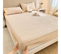 Fitted King Sheet, Fitted Sheet Bedspread Light Khaki Solid Color Pattern Polyester Cotton 59"W x 79"L 1 Piece