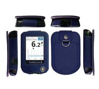 Fitted Leather Case W/Screen Protector & Pocket (Lanyard Included) for Freestyle Libre 3, Freestyle Libre 2 (Blue)