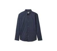 Fitted Long Sleeve Shirt in Printed Poplin Tom Tailor Denim Bleu M