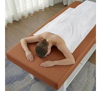 Fitted Massage Table Sheet Cover Waterproof Oilproof Reusable Spa Bed Cover with Face Hole, Elastic Stretch Lash Bed Sheet for Esthetician, Waxing, Tattoo and Beauty Salon(Coffee,73x28in (with Hole))
