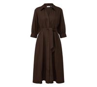 Fitted Midi Shirt Dress in Linen with Faux Leather Belt for Women COMMA Marron 48