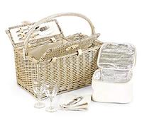 Fitted Picnic Basket with Accessories - Luxury Two-Bottle Folding Hamper with Stainless Steel Cutlery, Fine Porcelain Plates, Cotton Napkins - Picnic Gifts for Families, from Regency Hampers