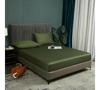 Fitted Sheet 180 x 200 cm Bamboo Green Olive Green Cooling Breathable and Anti-Allergic Bed Sheet 100% Bamboo Fitted Sheet 180 x 200 Double Bed Plain Sheet for High Mattress High Bridge up to 25-30 cm