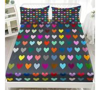 Fitted Sheet 180x200 cm 30 cm Deep Simple Heart PatternFitted Bed Sheets Brushed Microfiber Colorful Soft No-Iron Wrinkle Resistant Breathable Single Sheets + 2 Pillowcases