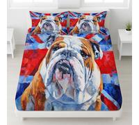 Fitted Sheet 2 Pieces Single Size British Bulldog Union Jack Flag Stripe - Reversible Bed Sheets 90 x 190 CM Deep Pocket Bottom Sheet Perfect for Bedrooms and Kids' Rooms
