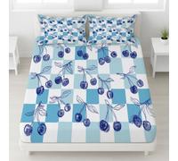 Fitted Sheet 2 Pieces Single Size Fresh, Vintage, Crisp, Nordic - Soft Microfiber Bedding Set Dark Blue Cherries Hotel Quality Deep Pocket Bottom Sheet Perfect for Bedrooms and Kids' Rooms