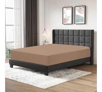 Fitted Sheet 25cm Deep Mattress Pocket 100% Egyptian Cotton 200 Thread Count Soft & Fade Resistant Bottom Fitted Bed Sheet (Brown, Double)