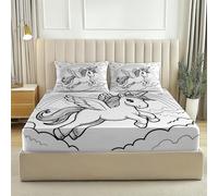 Fitted Sheet - 30 Cm Deep Hotel Quality White Bed Sheets - Soft & Breathable Fitted Bed Sheets Cartoons Unicorns Rainbows - Easy Care Fitted Sheet Small Double 48" X 75"(122 X 190 Cm)