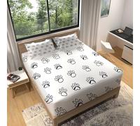 Fitted Sheet 30 Cm Extra Deep Pocket Bed Sheets Single Size 90 x 190 cm Soft Microfiber Breathable Shrinkage and Fade Resistant Anti-Wrinkle Fitted Sheet Simple Lines Paw Prints White Black