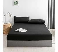 Fitted Sheet 30 cm Extra Deep Pocket Sheet Soft and Breathable Machine Washable Fitted Sheet (Black, 120 x 200 + 30)