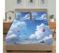 Fitted Sheet 4ft Small Double 48x75 inch Deep Pocket 12 inch Dreamy Romantic Butterfly Soft Brushed Microfibre Fitted Bed Sheet - Shrinkage and Fade Resistant Blue Bedding Sets for Children adults