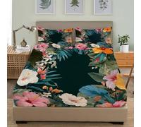 Fitted Sheet 4ft Small Double 48x75 inch Deep Pocket 12 inch Romantic Tropical Florals Soft Brushed Microfibre Fitted Bed Sheet - Shrinkage and Fade Resistant Black Bedding Sets for Children adults