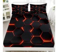 Fitted Sheet 4ft Small Double 48x75 inch Ultra Soft Microfibre Wrinkle Free Black Fitted Bed Sheets - Deep Pocket 12", Three-Dimensional Honeycomb Geometry Single Bedding Sheets with 2 Pillowcase