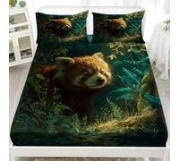 Fitted Sheet 4ft Small Double 48x75 inch Ultra Soft Microfibre Wrinkle Free Green Fitted Bed Sheets - Deep Pocket 12", Jungle Animal Red Panda Single Bedding Sheets with 2 Pillowcase