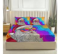 Fitted Sheet Bed Sheets Set Small Double, Christmas Santa Claus Colorful Stripes Fitted Sheet for Kids Boys Girls Colorful Decor Bedding Set Lightweight Microfiber Bedroom Decor with 2 Pillow Cases