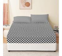Fitted Sheet Bedding 3PC PrintedGraphic Design, Black And White Checkered Pattern King Fitted Sheet Extra Deep Black And White Fitted Bed Sheets With Pillow cases Brushed Microfiber Easy Care