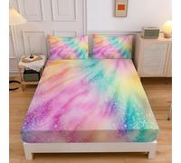 Fitted Sheet Blue Nebula180x200x30cm, Space Universe Sheet for Super King Size Bed Easy to Care 30cm Extra Deep Fitted Bed Sheets with 2 Pillow, Purple