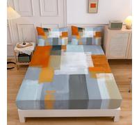 Fitted Sheet Colorful Flowers135x190x30cm, Retro Cartoon Sheet for Double Size Bed Easy to Care 30cm Extra Deep Fitted Bed Sheets with 2 Pillow, Multicolor