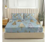 Fitted Sheet Colorful Trees Understated Luxury Christmas with 2 Envelope Pillowcases - Soft Microfiber Sheets 30cm Deep Fit Double Bed Sheet Luxury Design Bedding Sheets Blue