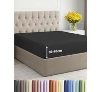 Fitted Sheet Emperor 200x200cm, Black - Extra Deep Pocket 40cm (16") - Non Iron Soft Brushed Microfibre - Machine Washable - Fade & Shrink Resistant - OEKO-TEX - Breathable - Easy Care - Bottom Sheet