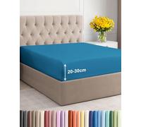 Fitted Sheet Emperor 200x200cm, Denim Blue - Deep Pocket 30cm (12") - Non Iron Soft Brushed Microfibre - Machine Washable - Fade & Shrink Resistant - OEKO-TEX Certified - Breathable - Easy Care - Soft