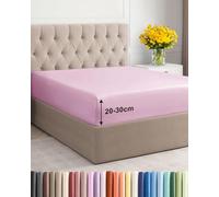 Fitted Sheet Emperor 200x200cm, Light Pink - Deep Pocket 30cm (12") - Non Iron Soft Brushed Microfibre - Machine Washable - Fade & Shrink Resistant - OEKO-TEX Certified - Breathable - Easy Care - Soft