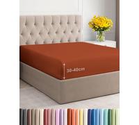 Fitted Sheet Emperor 200x200cm, Terracotta - Extra Deep Pocket 40cm (16") - Non Iron Soft Brushed Microfibre - Machine Washable - Fade & Shrink Resistant - OEKO-TEX - Breathable - Easy Care - Soft