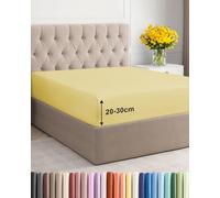 Fitted Sheet Emperor 200x200cm, Yellow - Deep Pocket 30cm (12") - Non Iron Soft Brushed Microfibre - Machine Washable - Fade & Shrink Resistant - OEKO-TEX Certified - Breathable - Easy Care - Soft