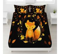 Fitted Sheet European Double 135 x 200 CM - Soft Brushed Microfiber Bedding Set with 30cm Deep Pocket Bottom Sheet Black Bed Sheets Cartoon Animals Fox Wrinkle & Fade Resistant