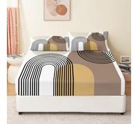 Fitted Sheet for Double Bed, Bohemian Geometry Pattern Fitted Sheets Soft Microfibre Anti-wrinkle Color Bedding 25 cm Extra Deep with Elastic Edges and 2 Pillow Sham for Kids Teens