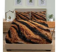 Fitted Sheet King 60x80 inch Deep Pocket 12 inch Animal Tiger Texture Soft Brushed Microfibre Fitted Bed Sheet - Shrinkage and Fade Resistant Orange Color Bedding Sets for Children adults