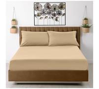 Fitted Sheet King Size (25cm) Deep Pocket - Microfiber Bed Sheets Beige - Breathable, Fade & Wrinkle Resistant - Elasticated Corners - Easycare Mattress & Bottom Sheet (152x203cm)