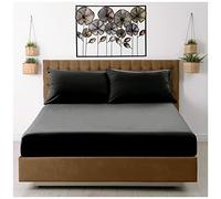 Fitted Sheet King Size (25cm) Deep Pocket - Microfiber Bed Sheets Black - Breathable, Fade & Wrinkle Resistant - Elasticated Corners - Easycare Mattress & Bottom Sheet (152x203cm)