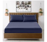 Fitted Sheet King Size (25cm) Deep Pocket - Microfiber Bed Sheets Navy - Breathable, Fade & Wrinkle Resistant - Elasticated Corners - Easycare Mattress & Bottom Sheet (152x203cm)