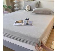 Fitted Sheet Milk Velvet Bedsheet, Elastic Fitted Soft Warm Mattress Protector, 12'' Deep Pocket Breathable Mattress Pad Cover, Plush Cozy Comfy Warm for All Seasons(Gray1,180 * 200cm)