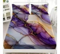 Fitted Sheet Single 120x190 cm Abstract Art Marble Fluid Bedding Sets - Easy Care 30cm Deep Pockets Breathable Mattress Cover Purple Elastic Corners - Washable Fitted Sheet