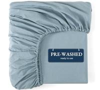 Fitted Sheet Single, French Blue - Pre-Washed, Deep Pocket 14 inch (35 cm) - Easy Care - Soft Brushed Microfibre Fabric - Shrinkage and Fade Resistant - Bottom Sheet