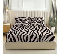 Fitted Sheet Small Double 122 × 190 cm - Animal Print Zebra Print - Deep Pocket, Fits Mattress up to 30cm - Brown Soft Brushed Microfiber - Fade & Shrink Resistant