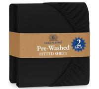Fitted Sheet Small Double / 4ft, Black (Pack of 2) - Pre-Washed Deep Pocket 14 inch (35 cm) - Soft Brushed Microfibre Fabric - Shrinkage and Fade Resistant - Bottom Sheet