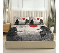 Fitted Sheet Small Double Bed 120 x 200 cm, Extra Deep 30cm Extra Deep Pocket Traditional Japanese Samurai Dragon Printed Mattress Cover - Soft Breathable Quality Bed Linen Wrinkle Free, Beige