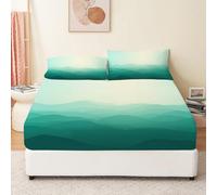 Fitted Sheet Soft Cozy Breathable Super King Size 180 x 200 cm for Girls Boys Teens Room Decor Abstract Geometric Mountains Print Microfiber Fitted Sheets with Deep Pocket Deep 12" / 30cm Green