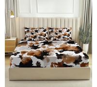 Fitted Sheet Soft Microfiber Deep Pocket Bed Sheet Stretchy Mattress Cover With 2 Pillowcases For Comfortable Sleep Abstract Ink Spots Fabric Brown Double 55" X 75"(140 X 190 Cm)