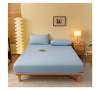 Fitted Sheet Solid Color Mattress Cover With Elastic Band Bed Sheet Single Double Queen Size Bedsheet Fit Sheet For Use In Homes and Hotels(Tian lan,160x200x25cm 1Piece)