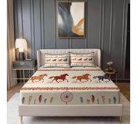 Fitted Sheet Super King Size,Soft Microfiber Ethnic Tribal Style Animals Dreamcatcher Bed Sheet for Boys Kids - 30cm Deep Pocket - Breathable & No-Fade Beige