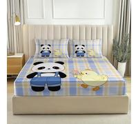Fitted Sheet Super King Soft Brushed Microfiber Easy Childlike Panda Plaid Care Fade Resistant Breathable Bedding Luxury Polycotton Bed Sheet Blue And Yellow