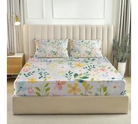 Fitted Sheet Super King Soft Brushed Microfiber Easy Small Fresh Flowers Pastoral Care Fade Resistant Breathable Bedding Luxury Polycotton Bed Sheet Green